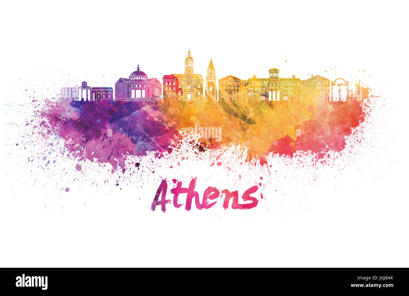 Athens GA skyline in watercolor splatters with clipping path Stock Photo
