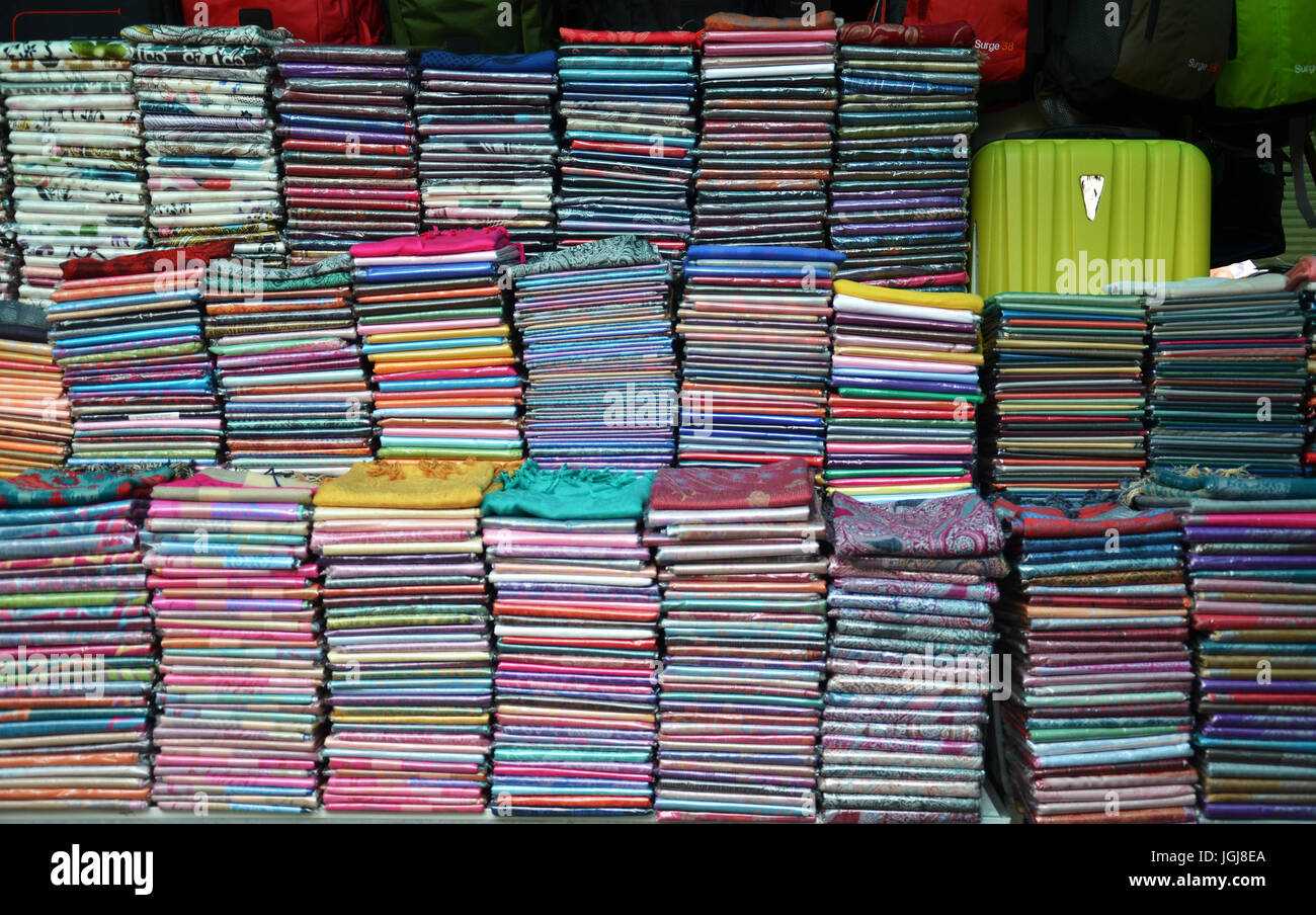 Kroma or krama (scarf) cotton khmer cloths for sale at a market in siem reap,angkor in Cambodia. Cambodian textiles are very popular souvenirs for tra Stock Photo