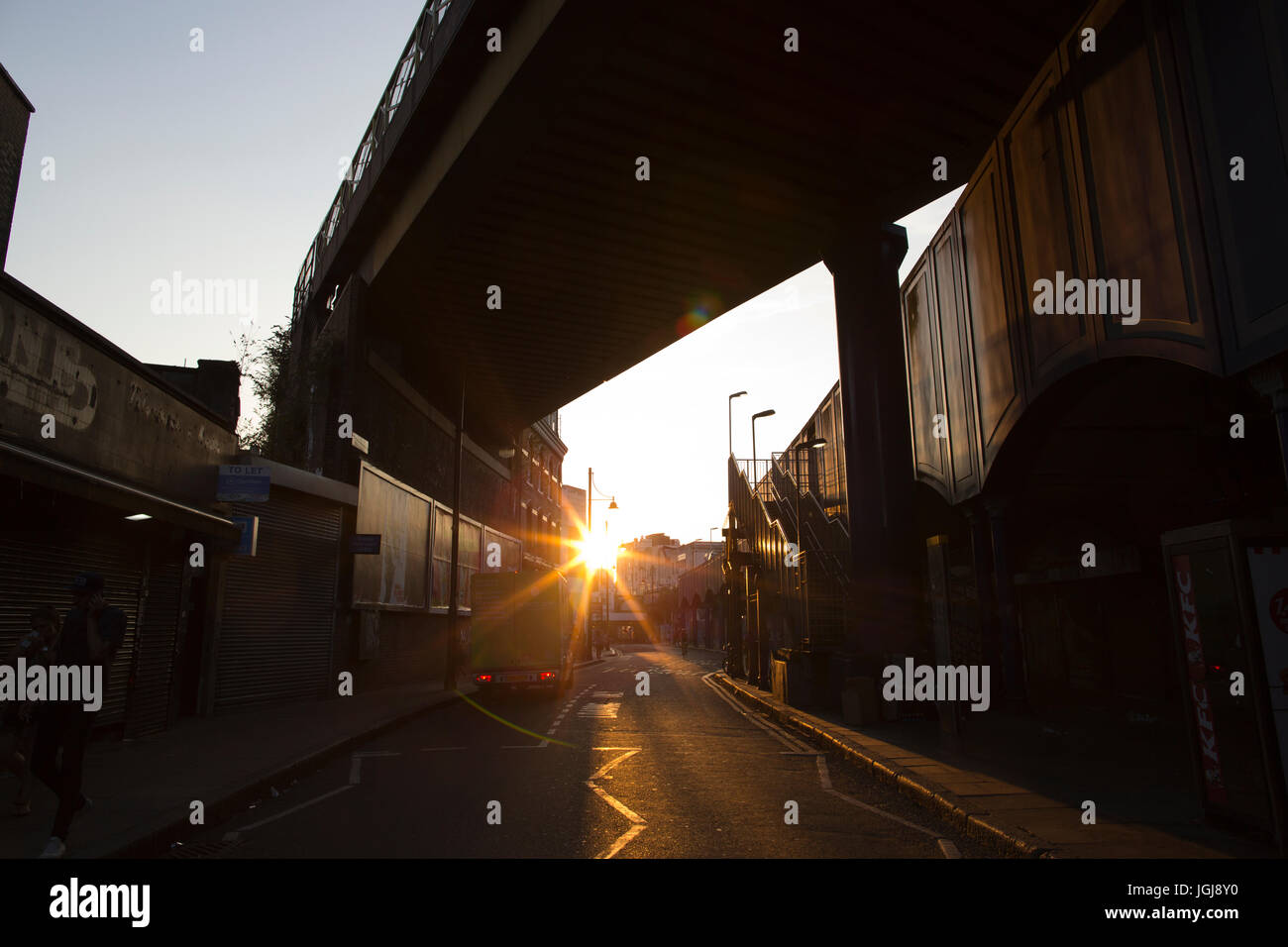Sunsets to the west, Atlantic Road, Brixton, South London, England, UK Stock Photo