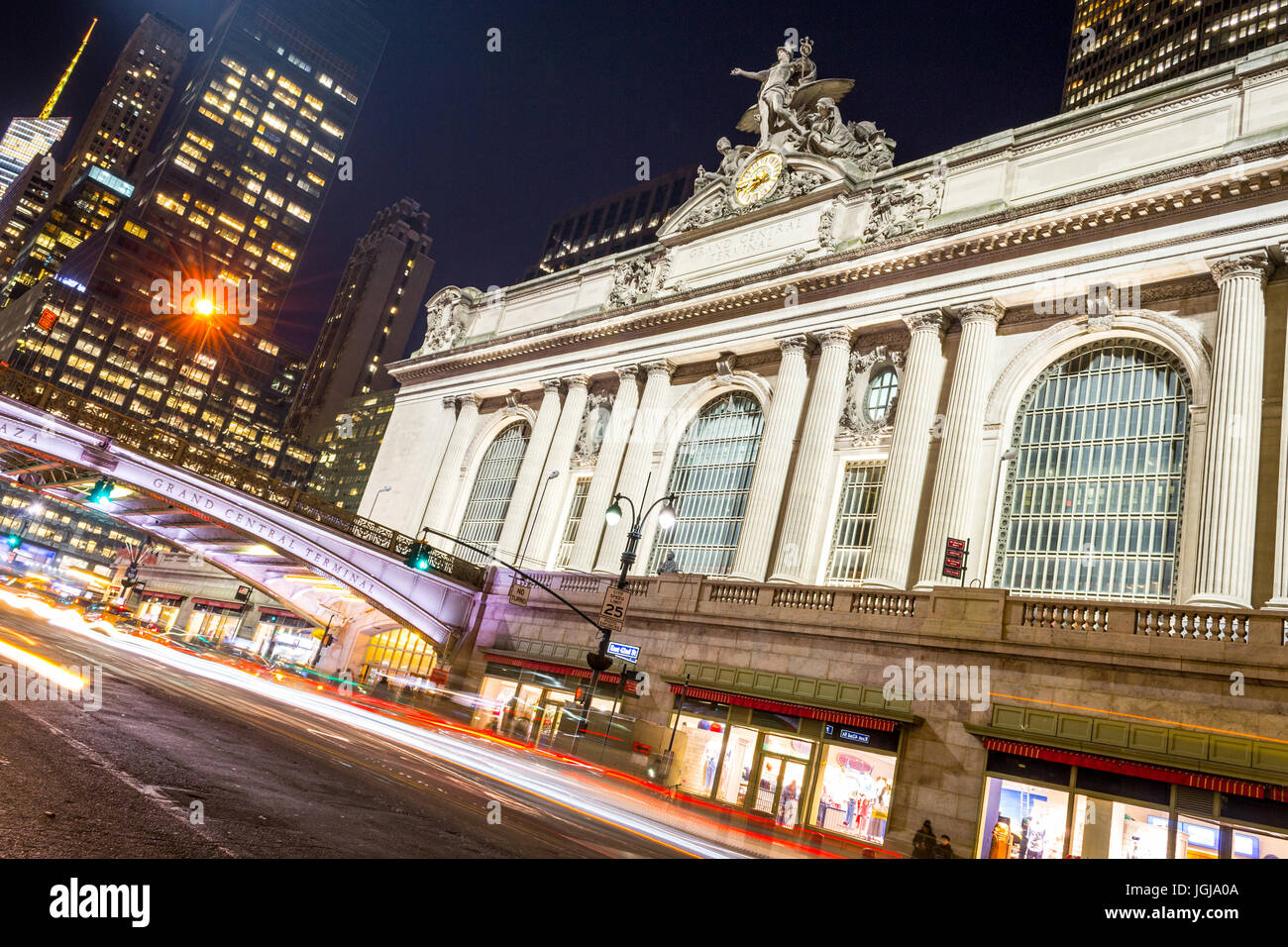 42nd street in Manhattan contains two of the most iconic buildings of NYC, Grand Central Station and the Chrysler building Stock Photo