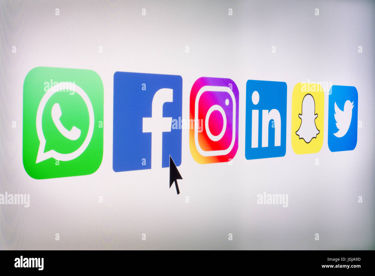 Social media App logos on computer screen Stock Photo