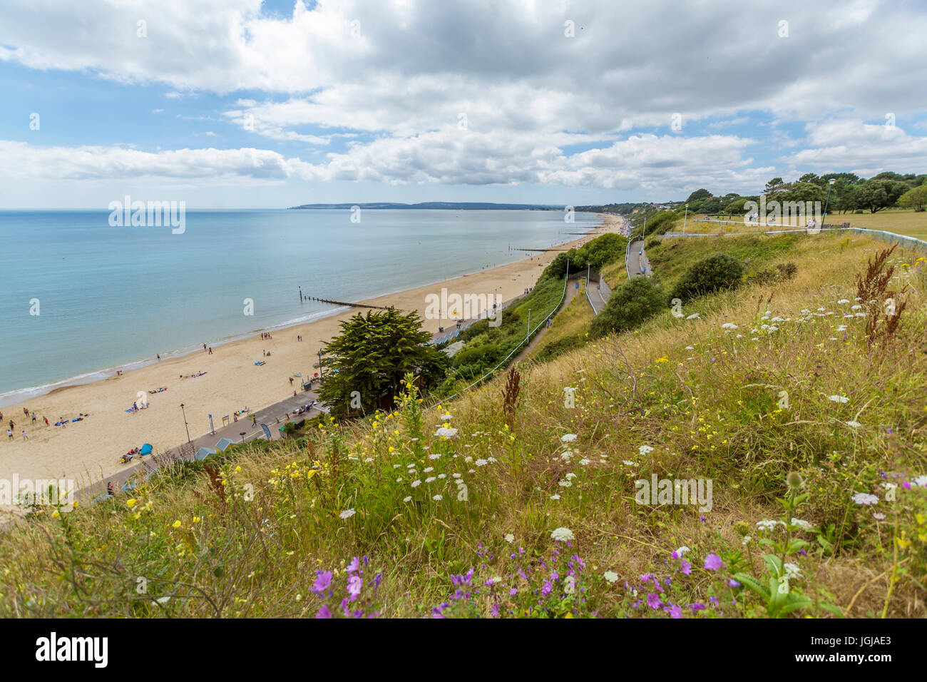 View from the cliff tops at Durley Chine in Bournemouth, looking towards Sandbanks. Stock Photo