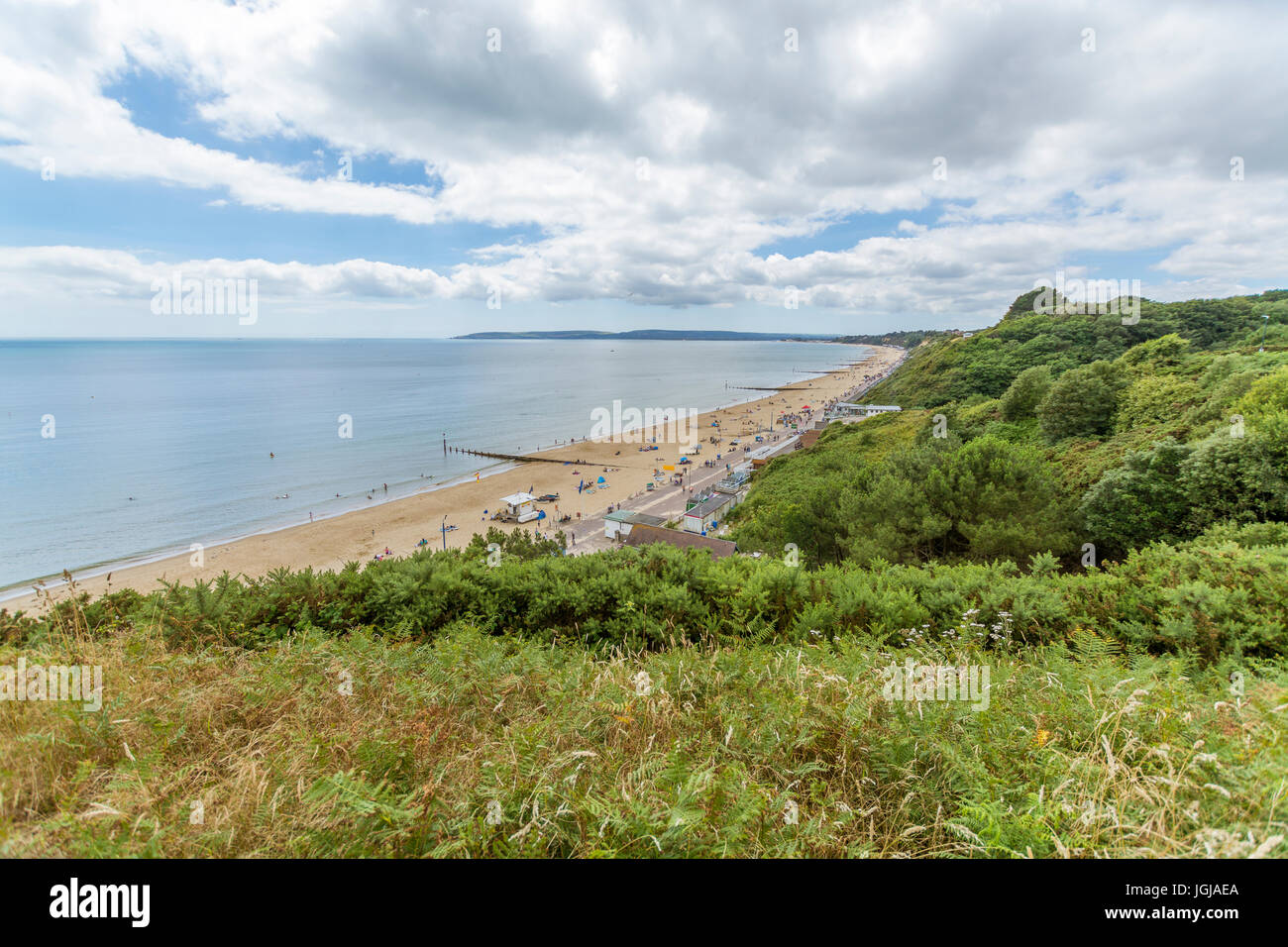 View from the cliff tops at Durley Chine in Bournemouth, looking towards Sandbanks. Stock Photo