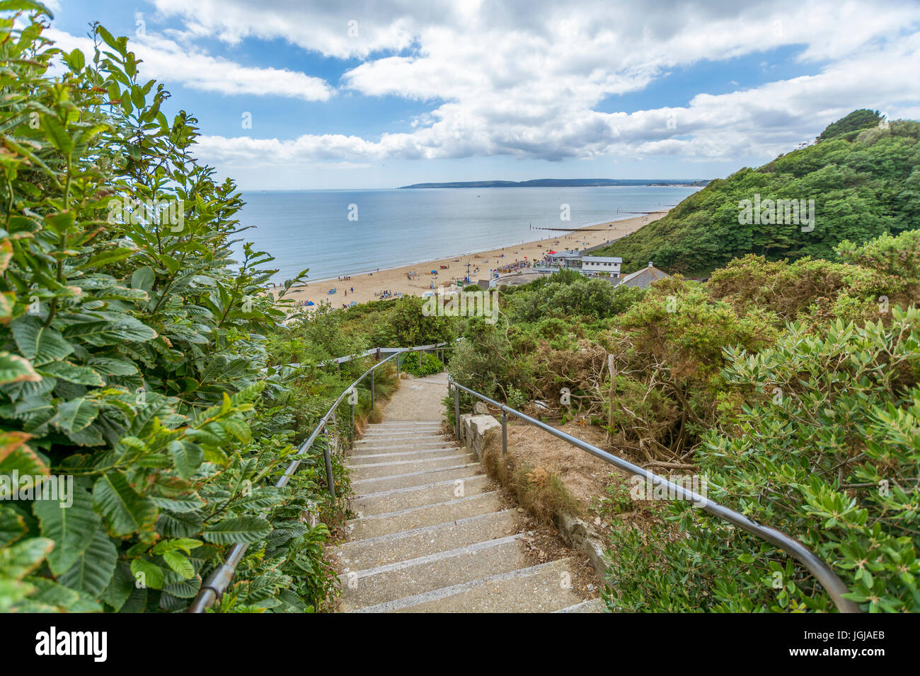Descending down steps to Durley Chine in Bournemouth Stock Photo