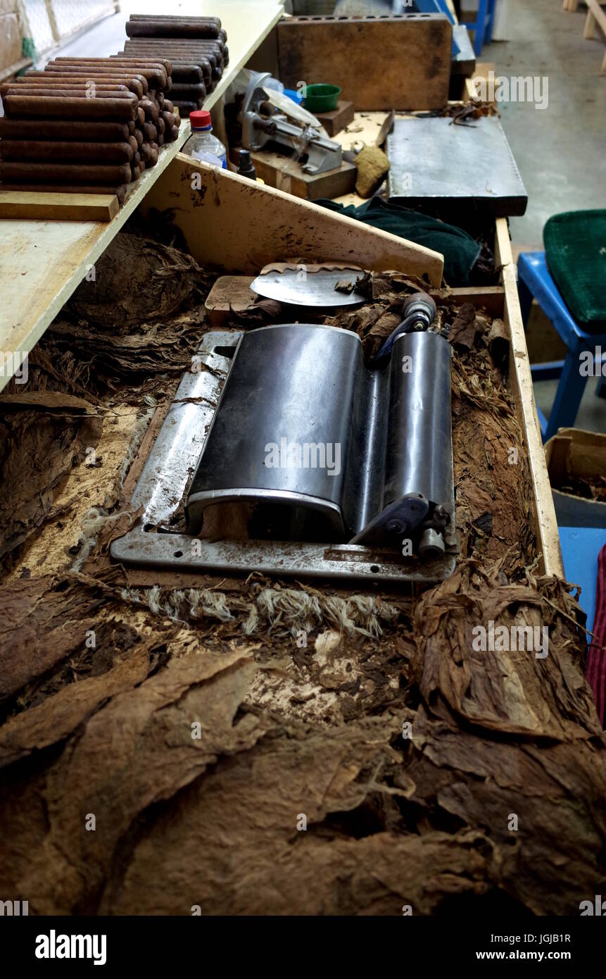 A cigar rolling machine Inside a cigar factory in Esteli in the