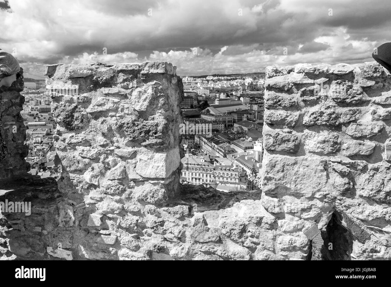 Castelo de Sao Jorge is located on a hilltop overlooking historic Lisbon (Portugal) Stock Photo