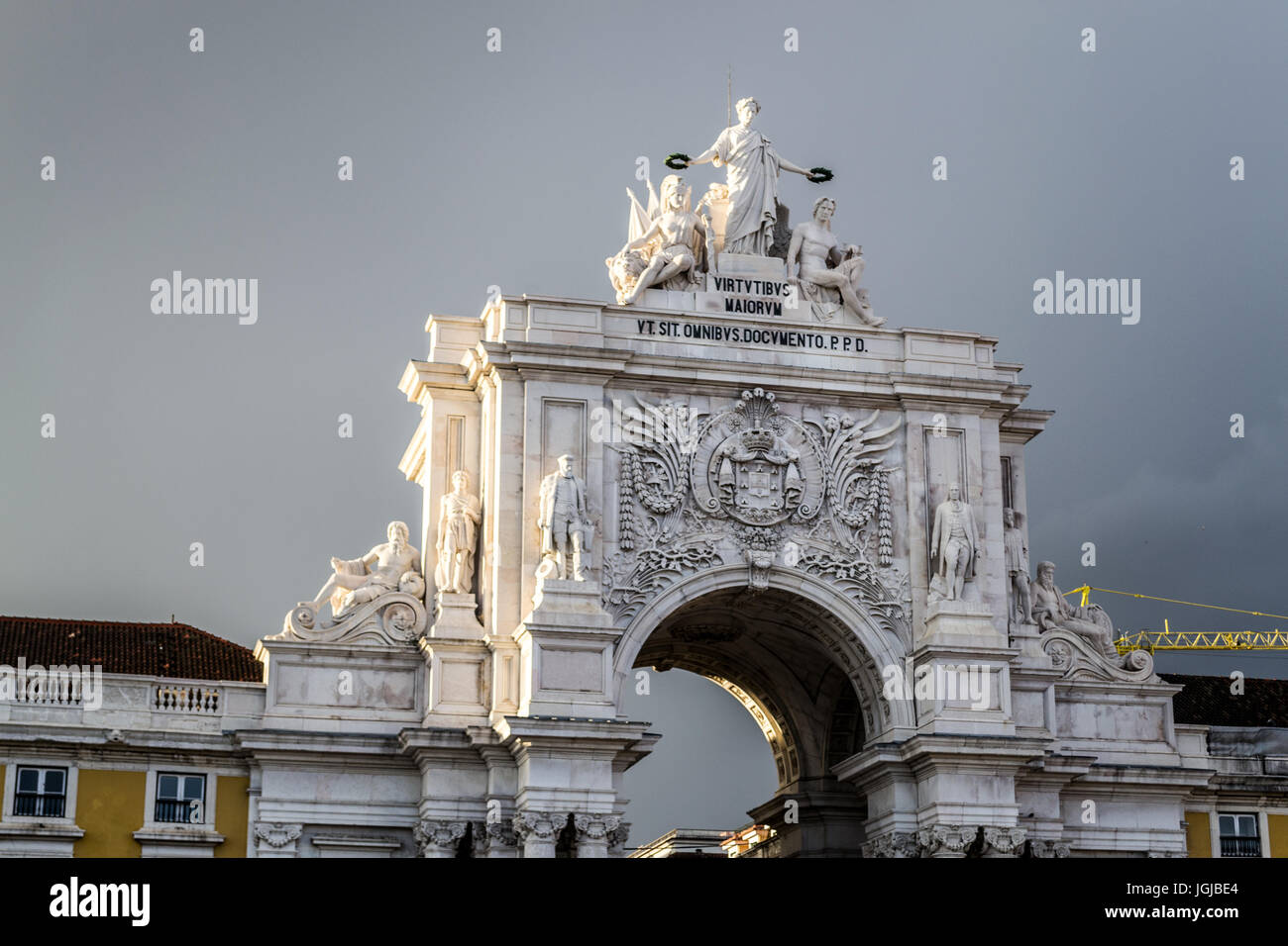 Praca do Comercio in Lisbon by the Tagus river is one of the most iconic areas of the city Stock Photo