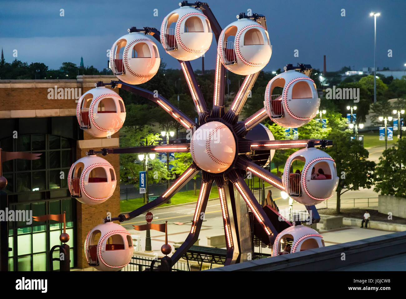 Detroit, Michigan - The Ferris wheel at Comerica Park, home of the Detroit  Tigers. The ride has cars shaped like baseballs Stock Photo - Alamy