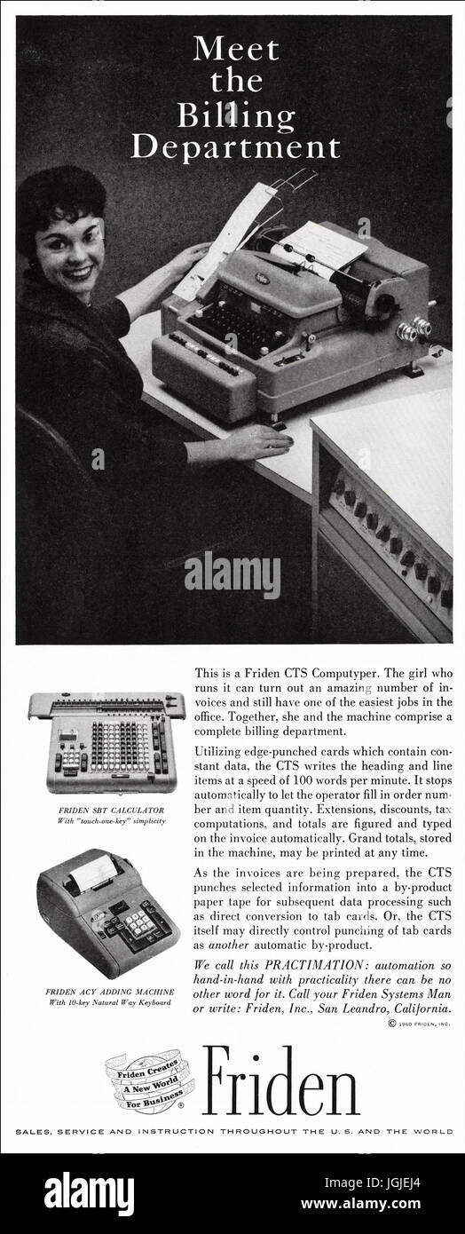 1960s advertisement advertising Friden CTS Computyper for invoicing of San Leandro California in magazine dated 5th December 1960 Stock Photo