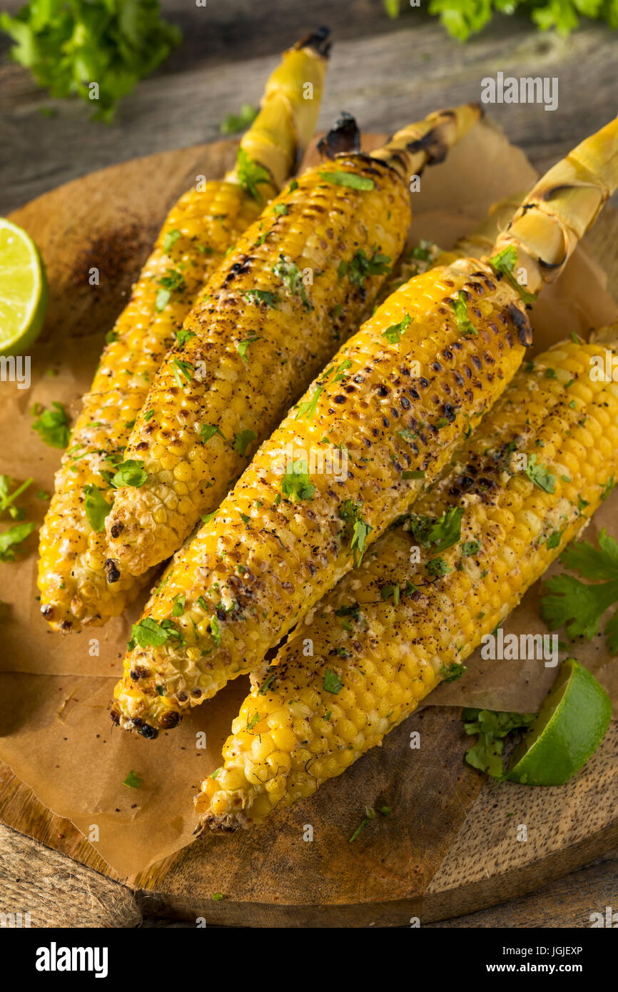 Barbecued Homemade Elote Mexican Street Corn with Mayo and Chili Powder Stock Photo Alamy