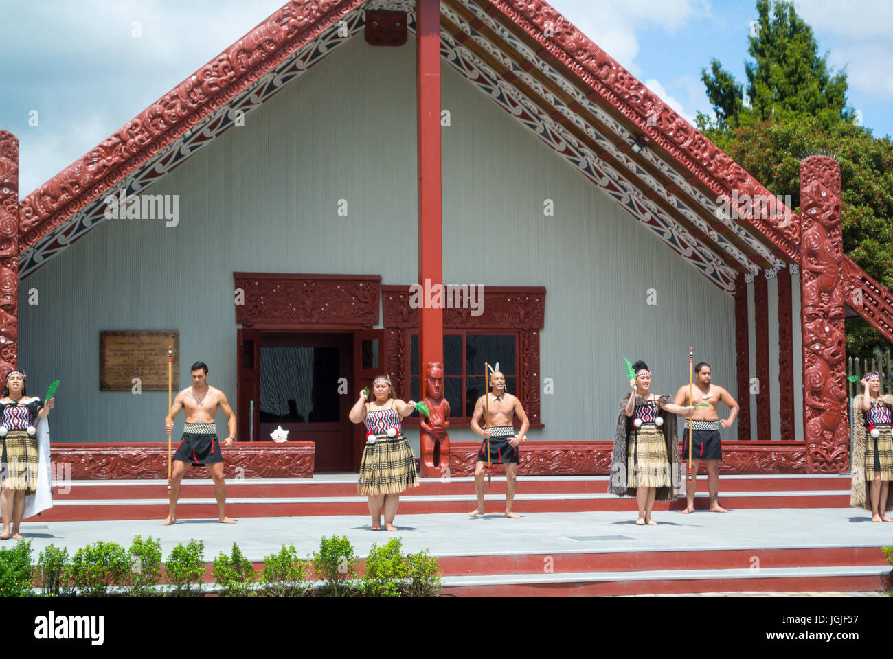 Maori performance Te Puia Te Whakarewarewa Thermal Valley New Zealand Stock Photo