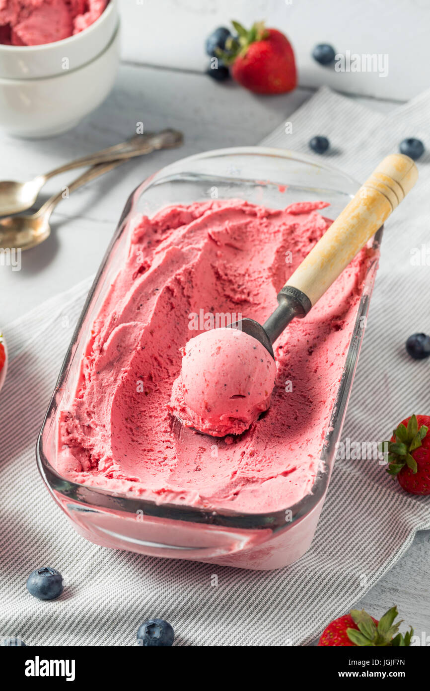 Sweet Homemade Berry Ice Cream Ready to Eat Stock Photo