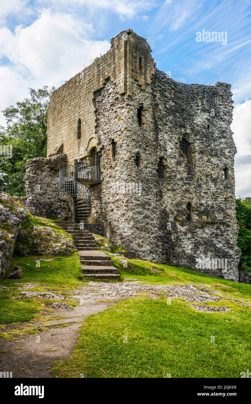 The ancient ruin of Peveril Castle, Castleton, Peak District, Derbyshire, England, UK. Stock Photo