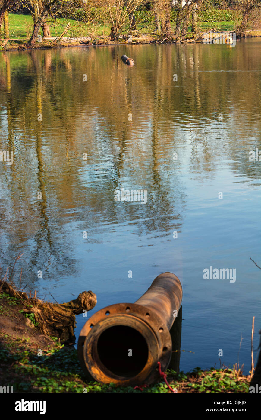 Pipeline, plastic pipes float on the water surface Stock Photo Alamy