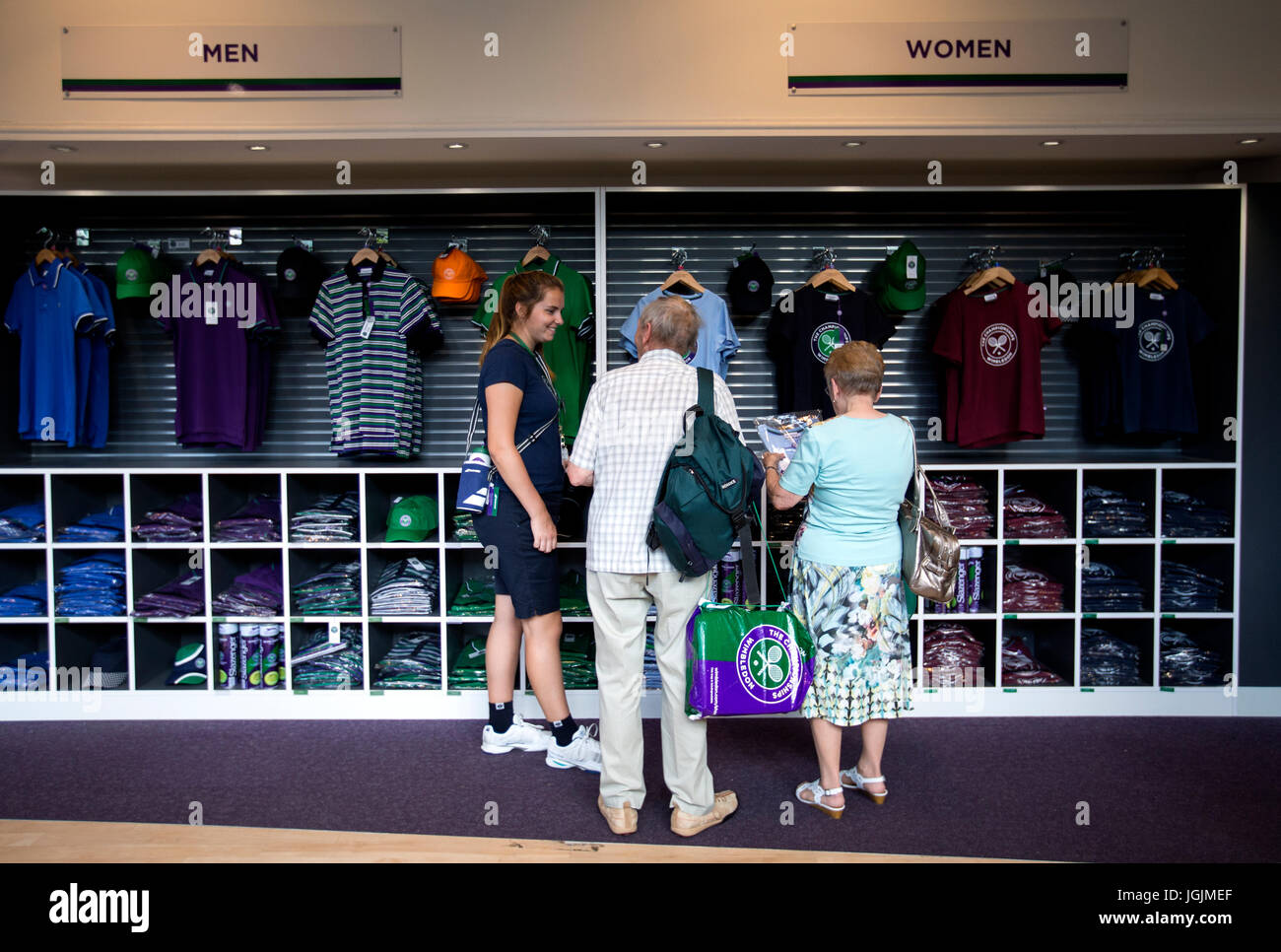 Spectators visit the Wimbledon shop within the grounds on day six of the  Wimbledon Championships at The All England Lawn Tennis and Croquet Club,  Wimbledon Stock Photo - Alamy