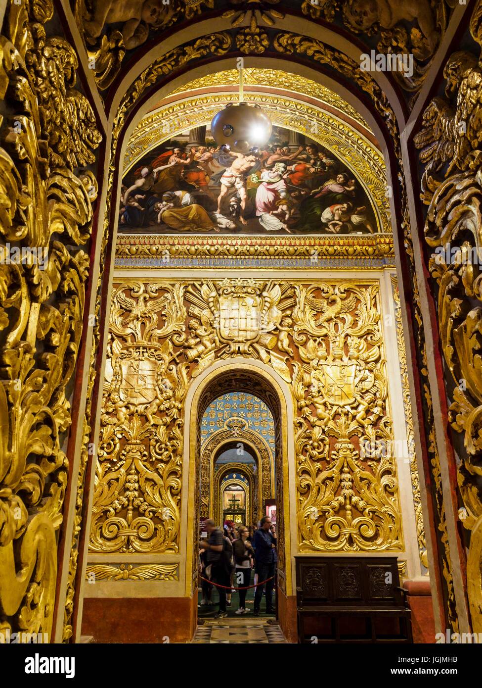 Interior view of St. John's Co-Cathedral at the capital Valletta / Malta. Stock Photo