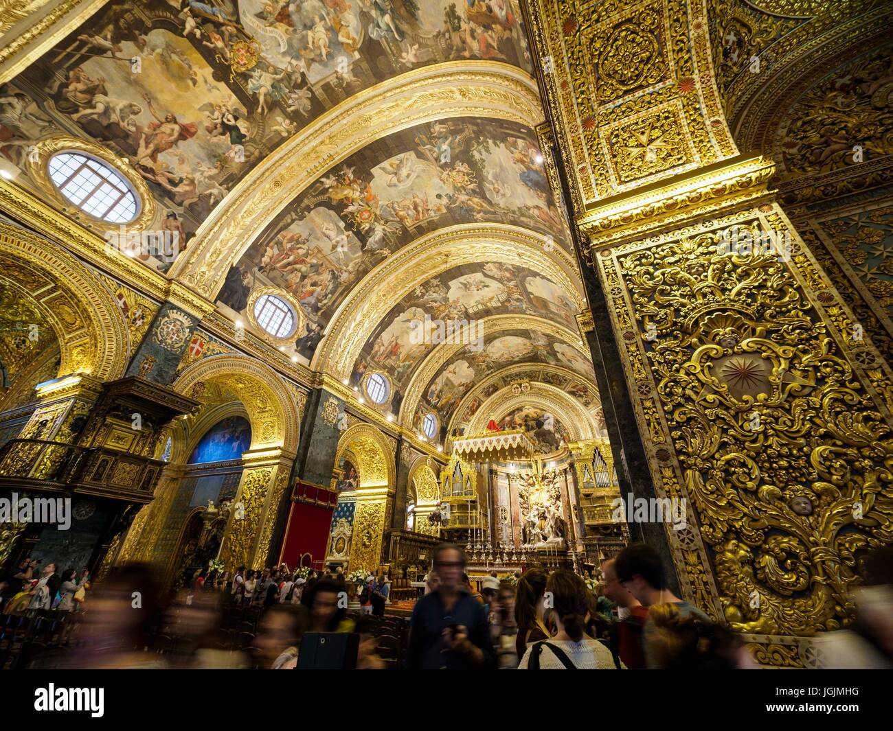 Interior view of St. John's Co-Cathedral at the capital Valletta / Malta. Stock Photo