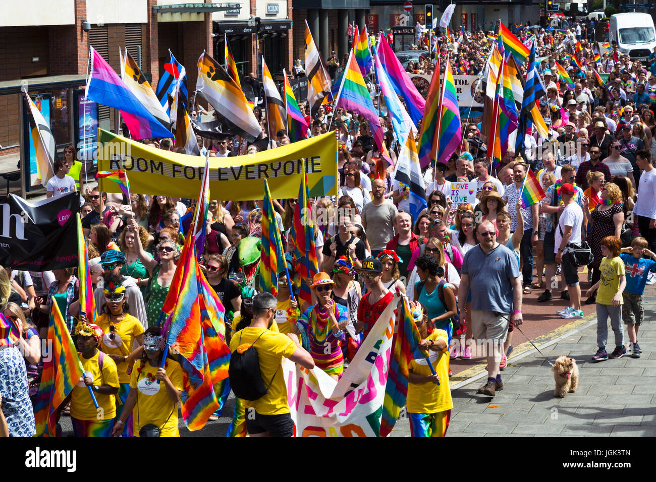 Bristol, UK. 8th July, 2017. Participants in a parade through the city center as part of the Bristol Pride Festival. Credit: Elizabeth Nunn/Alamy Live News. Stock Photo