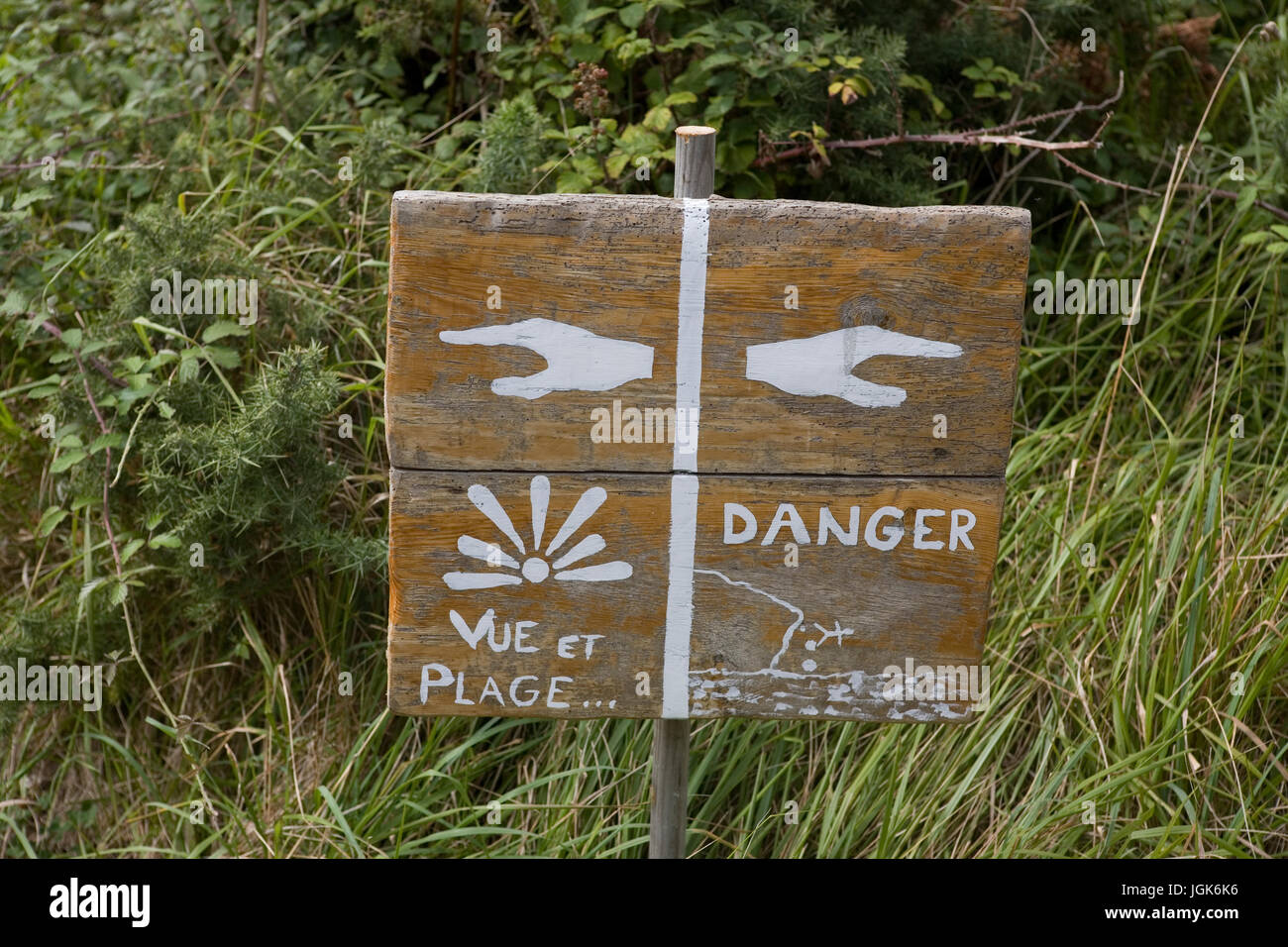 hand-made sign at the croix de maudez, ile de bréhat, brittany Stock Photo