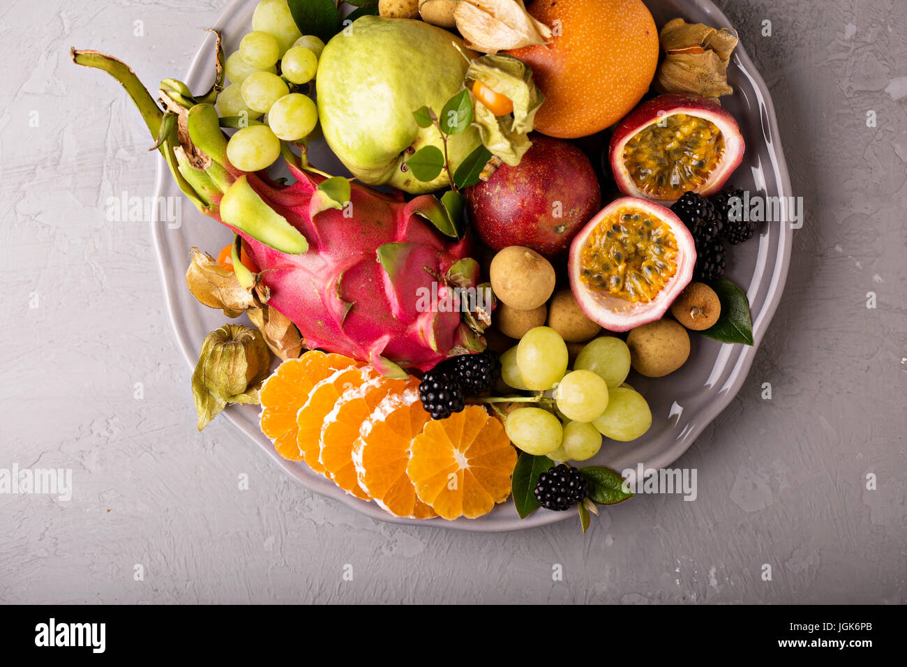 Exotic fruits on a tray Stock Photo Alamy