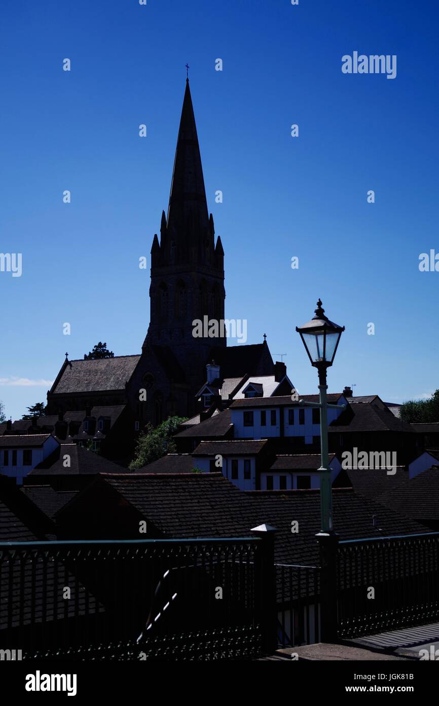 Silhouette of St Michaels & All Angels' Church from the Iron Bridge