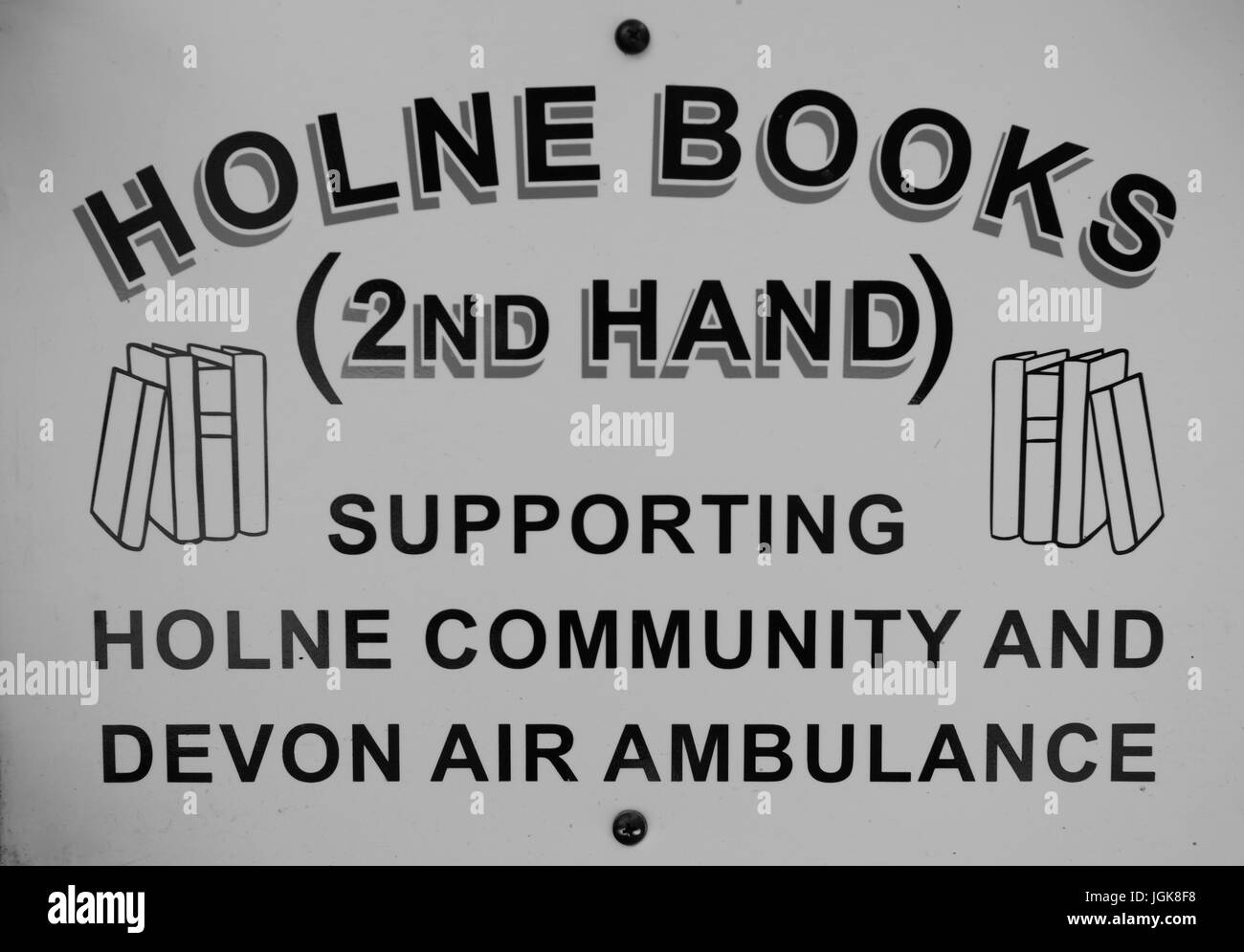Sign for Holne Charity Book Shop. Dartmoor National Park, Devon, UK. July, 2017. Stock Photo