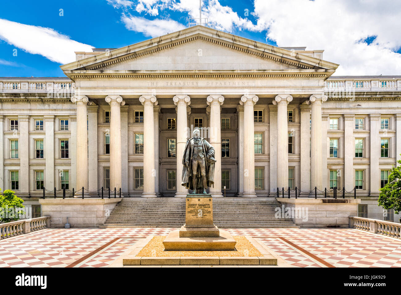 The Treasury Building in Washington D.C. This public building is a National Historic Landmark and the headquarters of the US Department of the Treasur Stock Photo