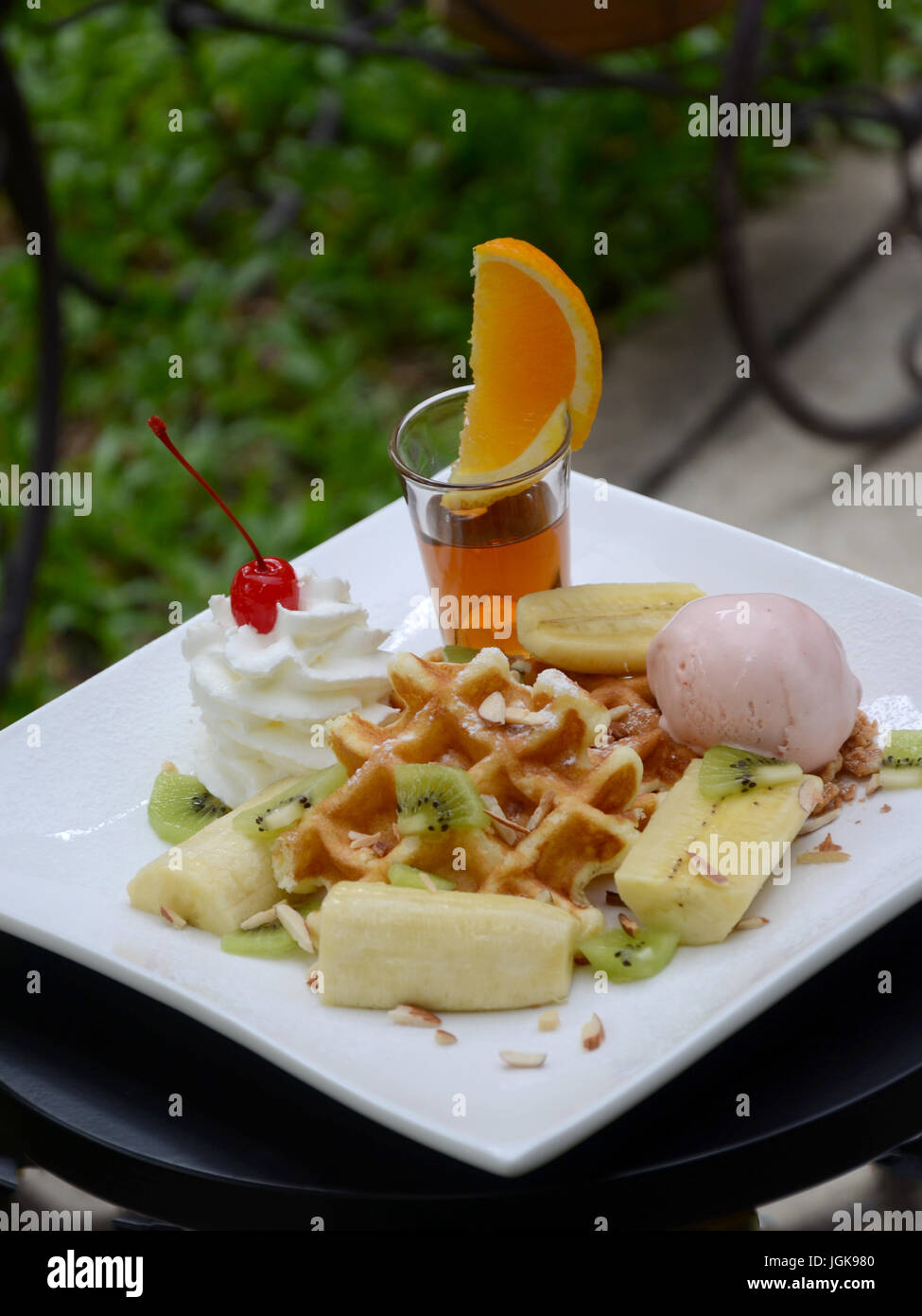 Mixed fruits and waffle ice cream Stock Photo - Alamy