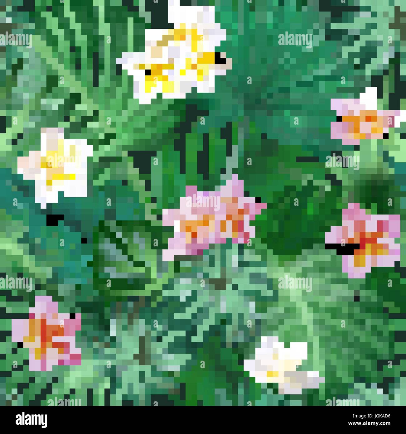 Seamless exotic pattern with tropical leaves and flowers on a dark ...