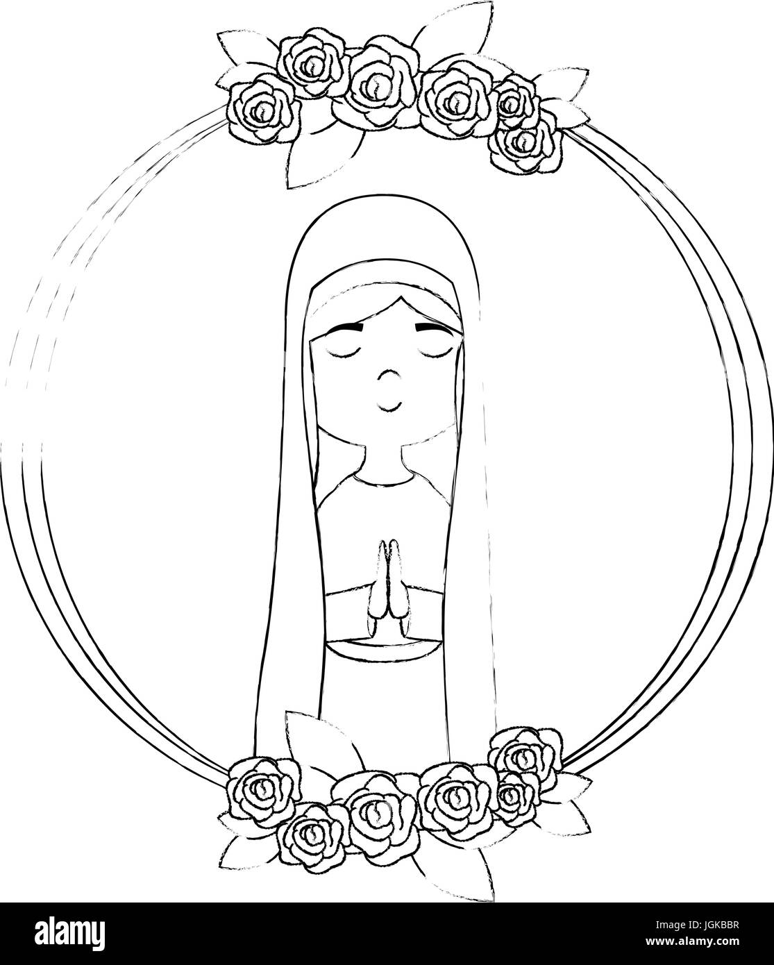 frame with virgin mary icon over white background vector illustration ...