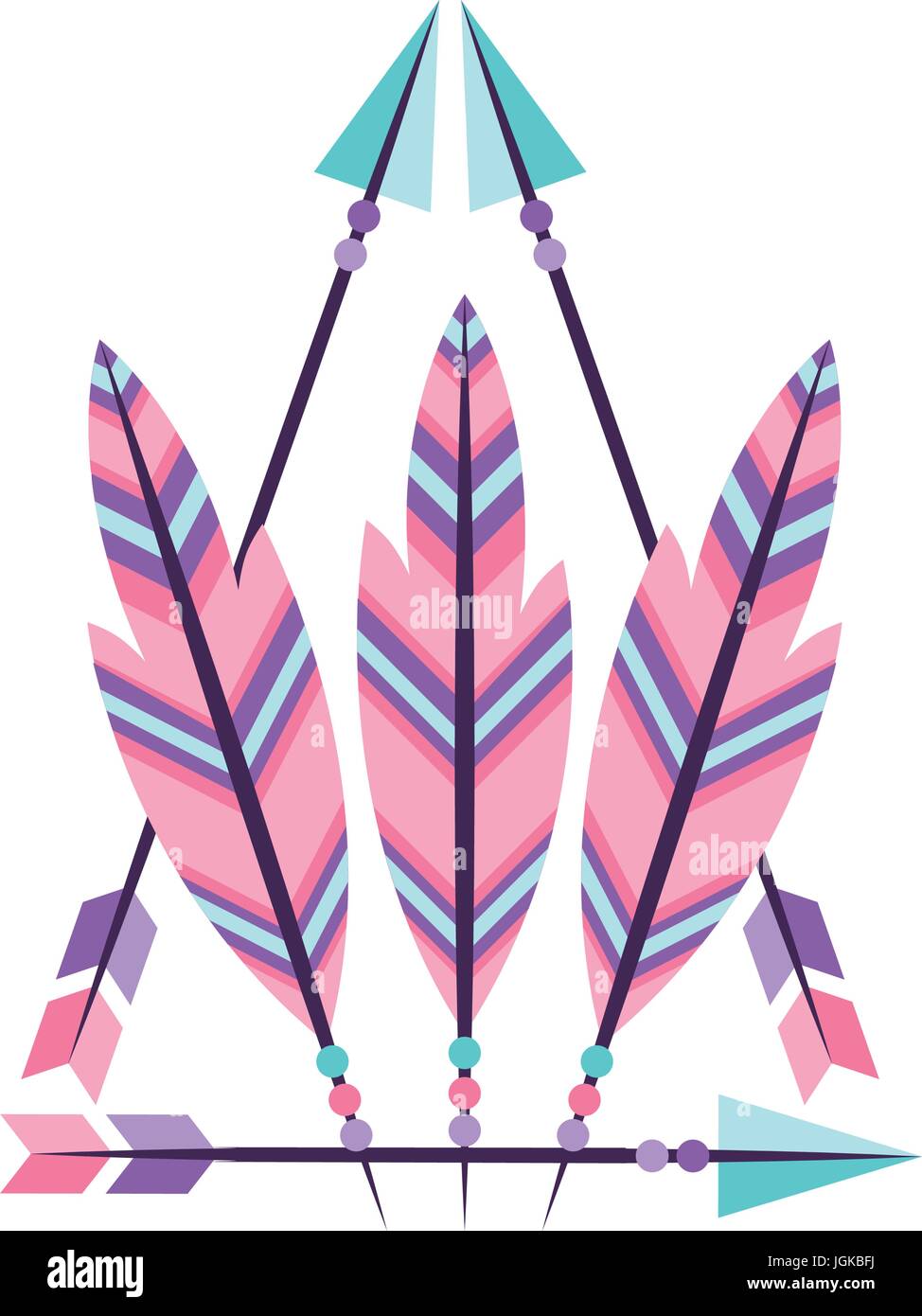 Decorative arrows with feathers boho style vector illustration design ...