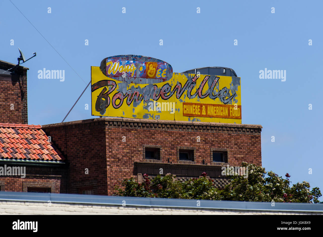 Wong Gee restaurant sign on a building in Idaho Falls, Idaho Stock Photo