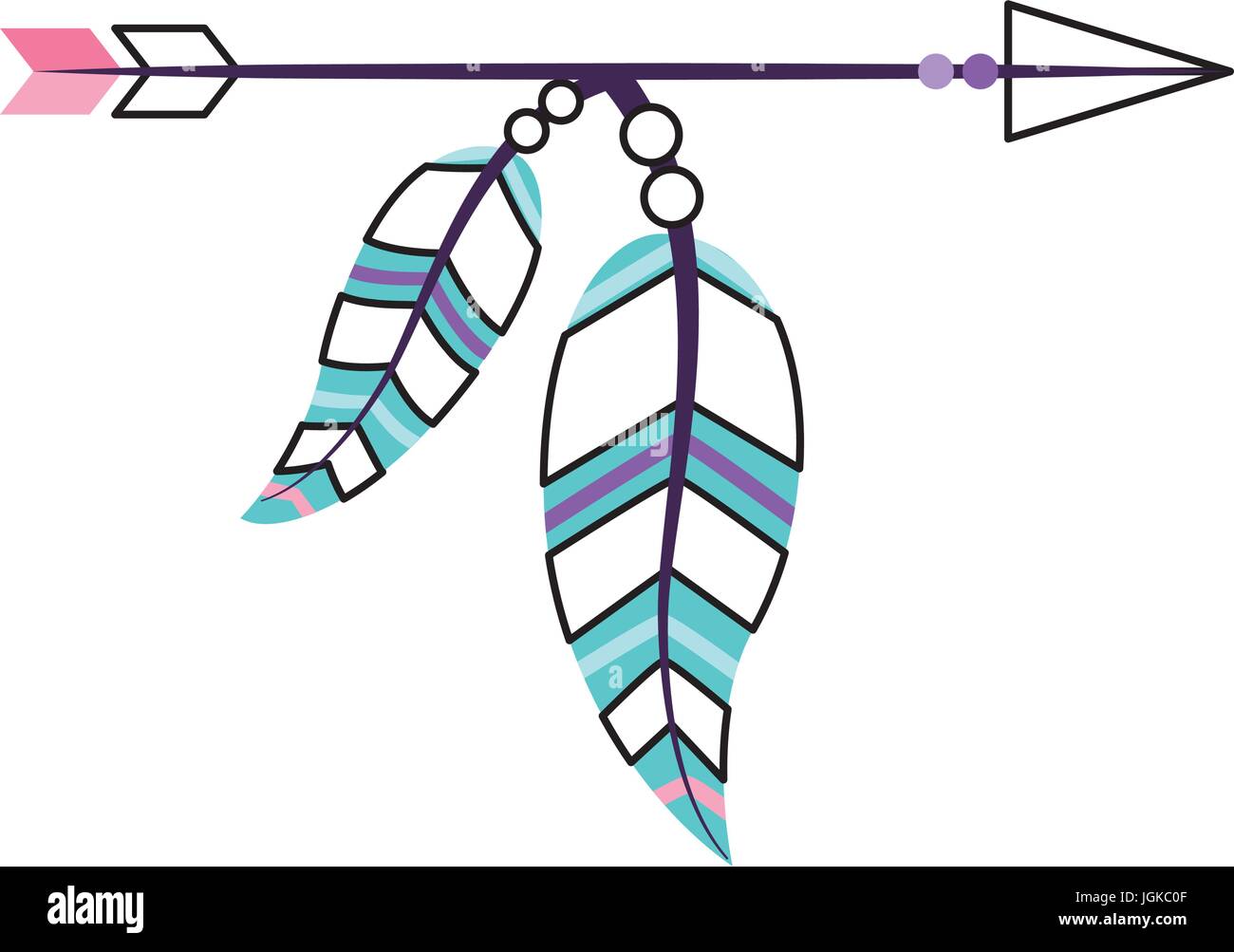 Decorative arrows with feathers boho style vector illustration design ...