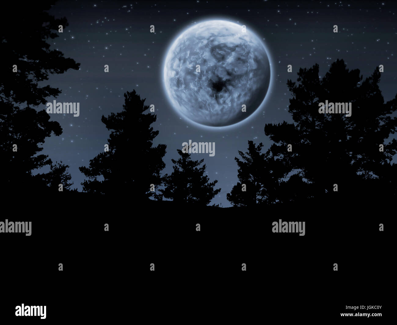surreal blue moon night