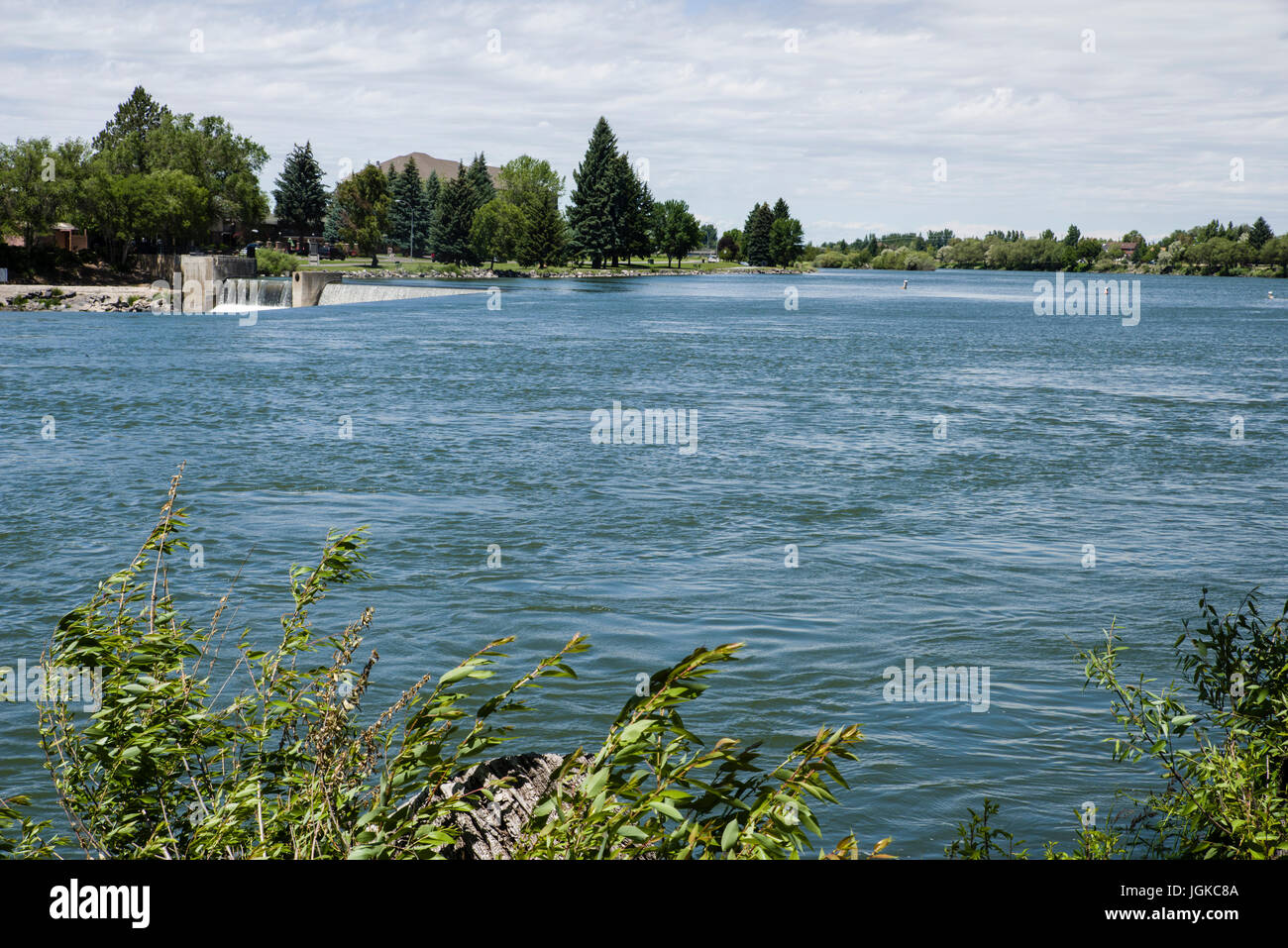 Snake River dam and hydroelectric reservoir on the Snake River. Idaho Falls, Idaho Stock Photo