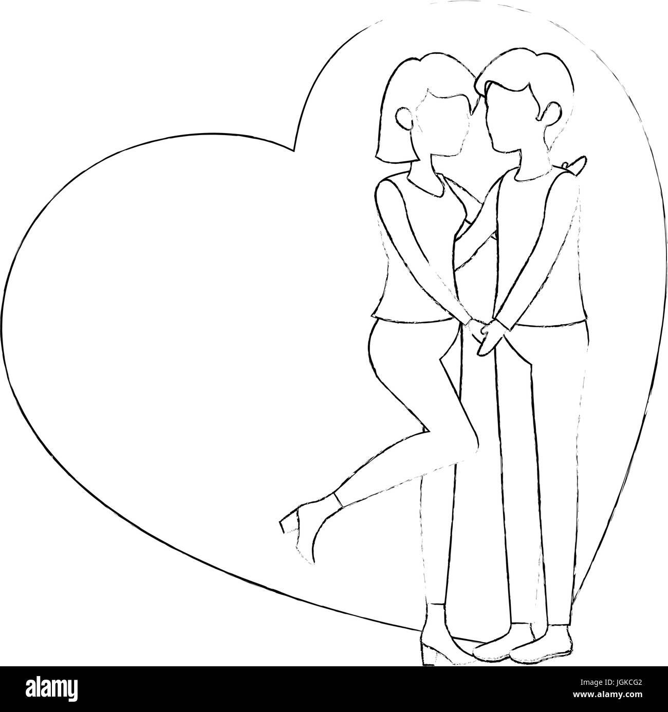 heart with couple in love icon over white background vector ...