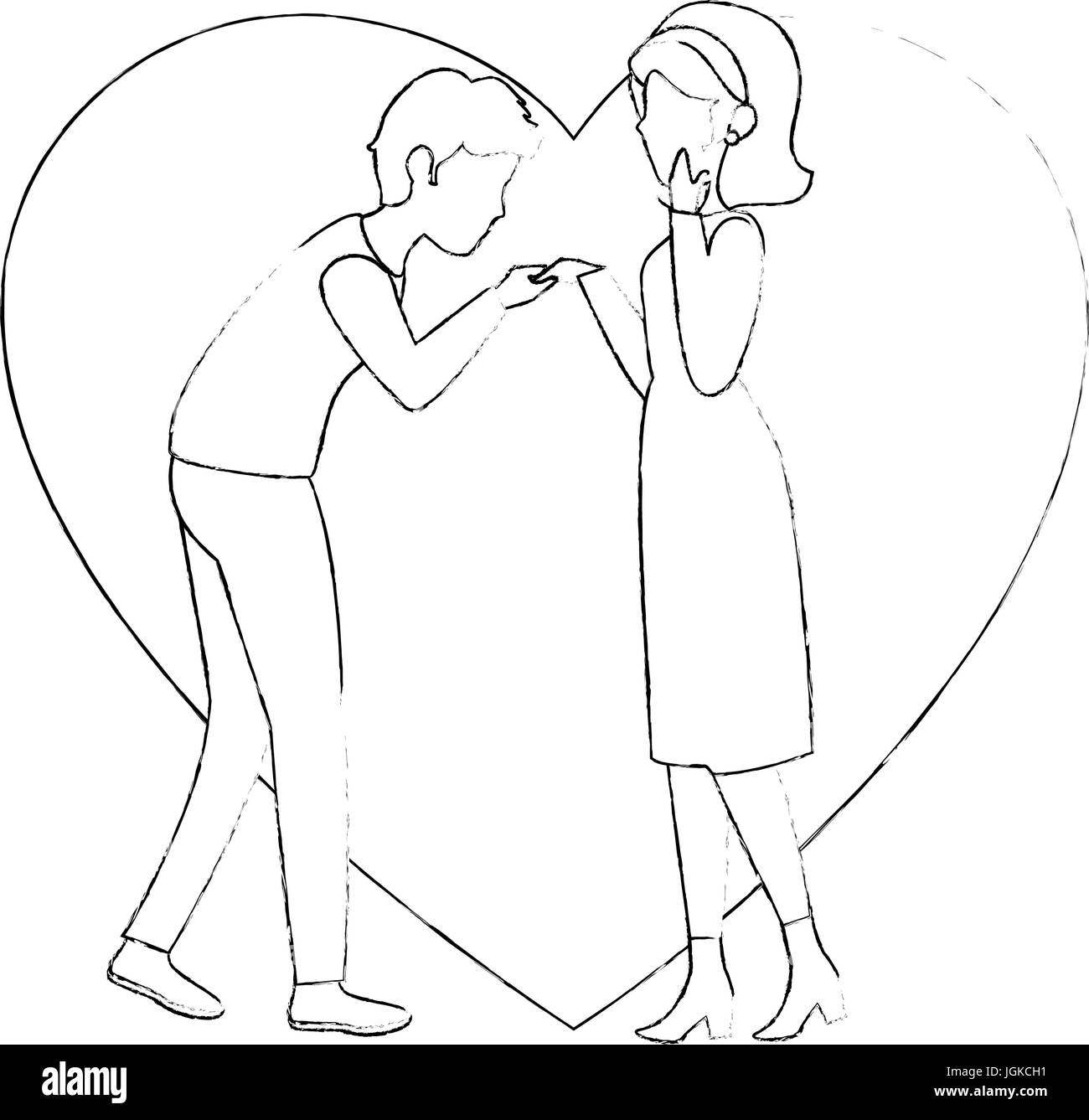 heart with couple in love icon over white background vector ...
