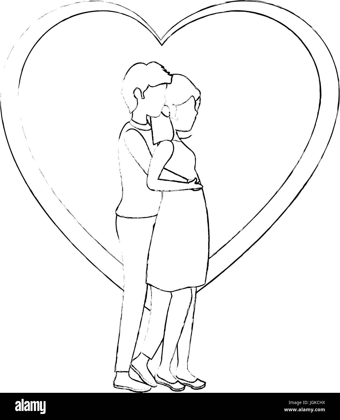 heart with couple in love icon over white background vector ...
