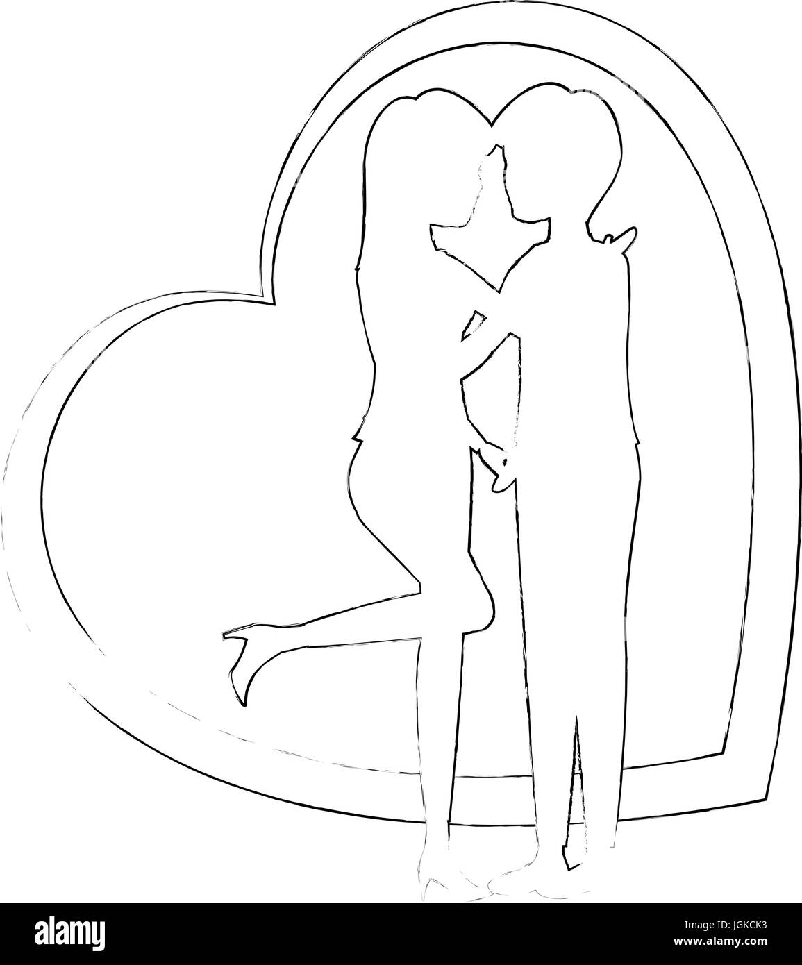 heart with silhouette of couple in love icon over white background ...