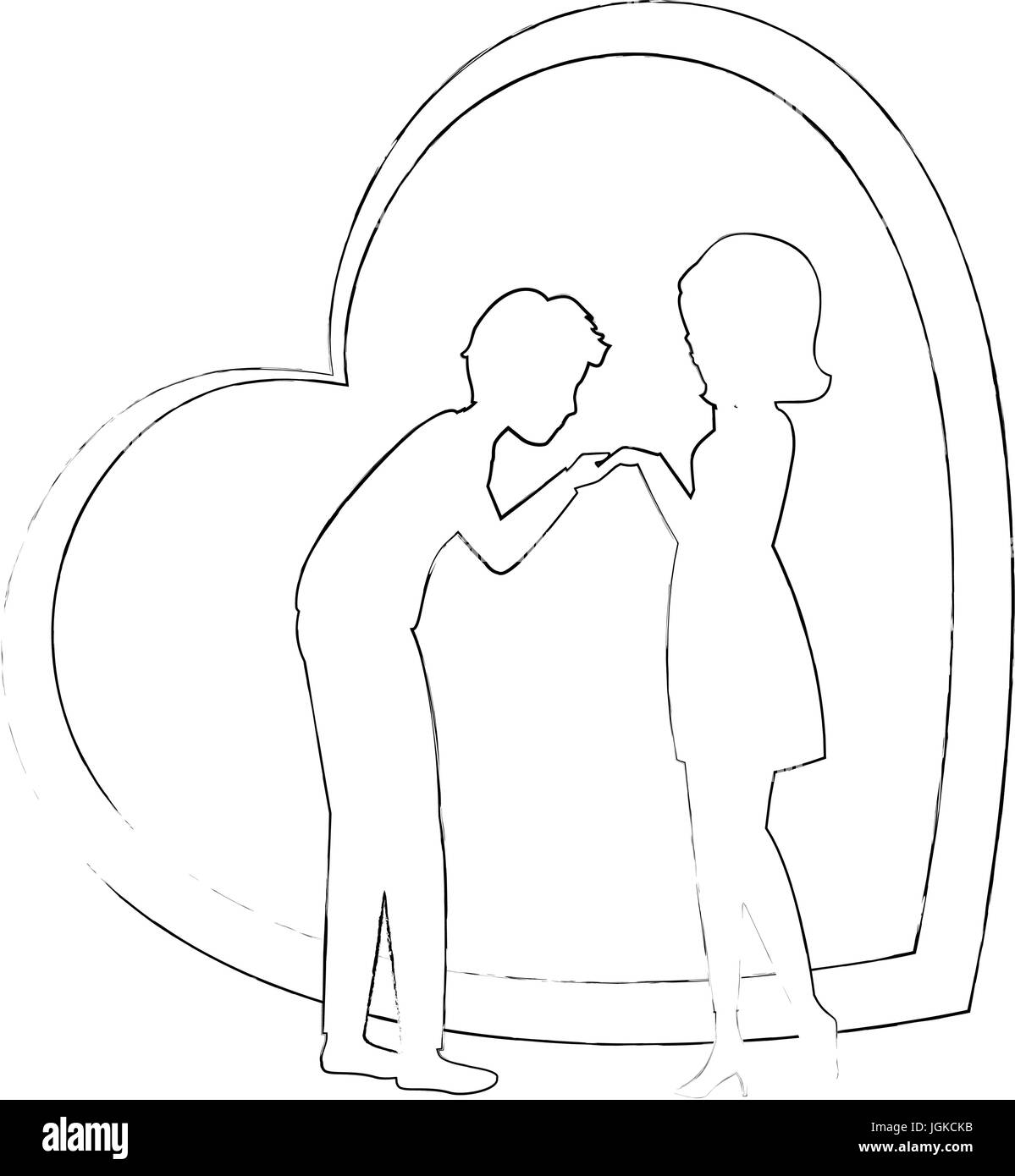 heart with silhouette of couple in love icon over white background ...