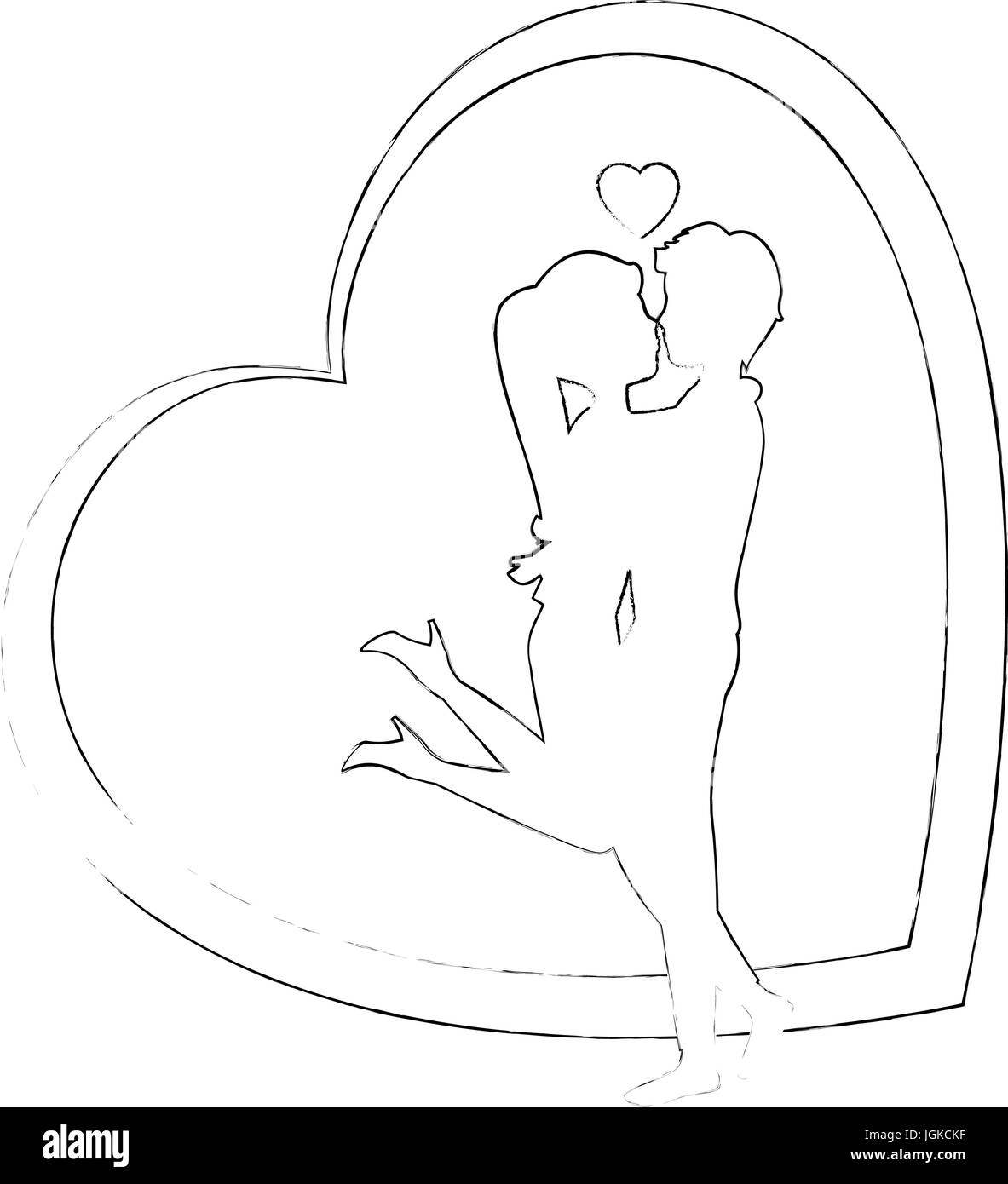 heart with silhouette of couple in love icon over white background ...