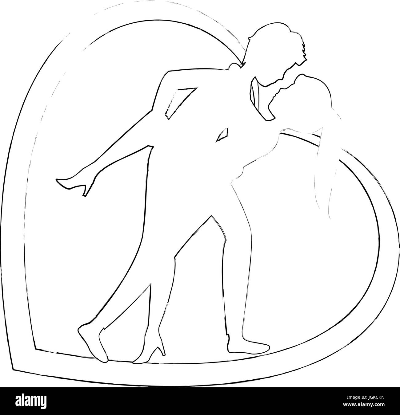 heart with silhouette of couple in love icon over white background ...