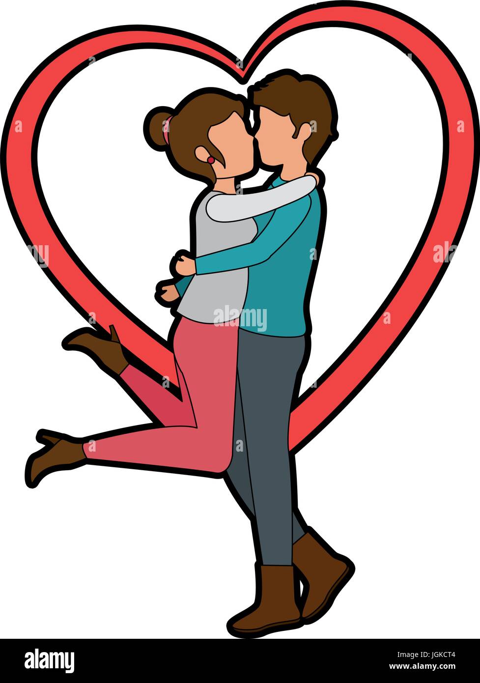 heart with couple in love icon over white background colorful design ...