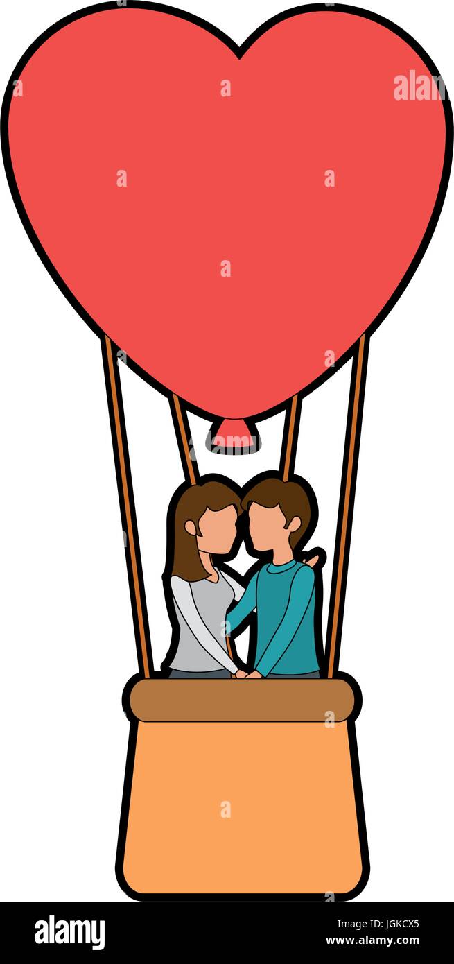 air balloon with couple in love icon over white background colorful ...