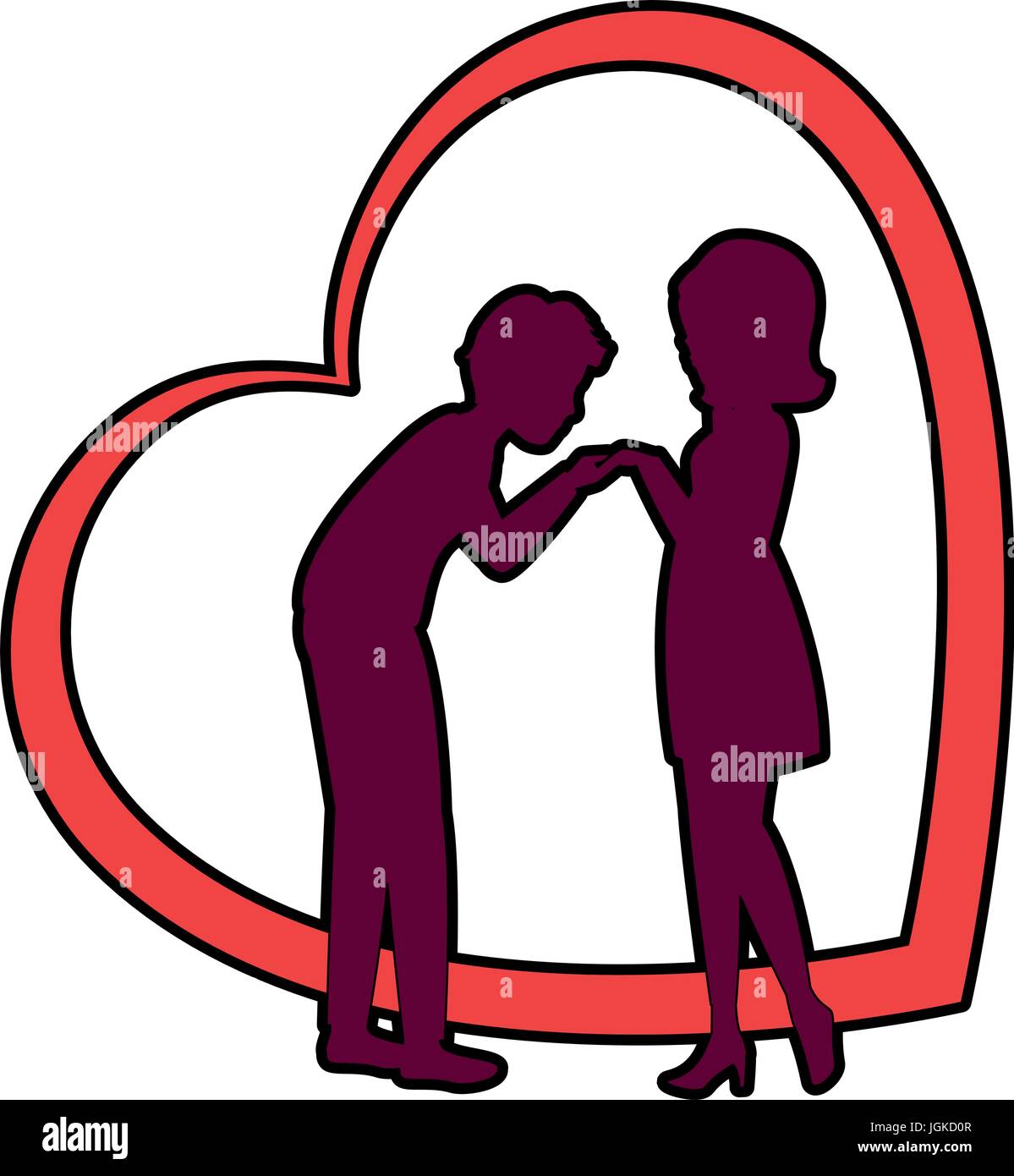 heart with silhouette of couple in love icon over white background ...