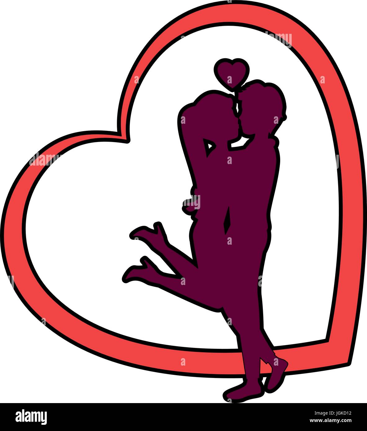 heart with silhouette of couple in love icon over white background ...