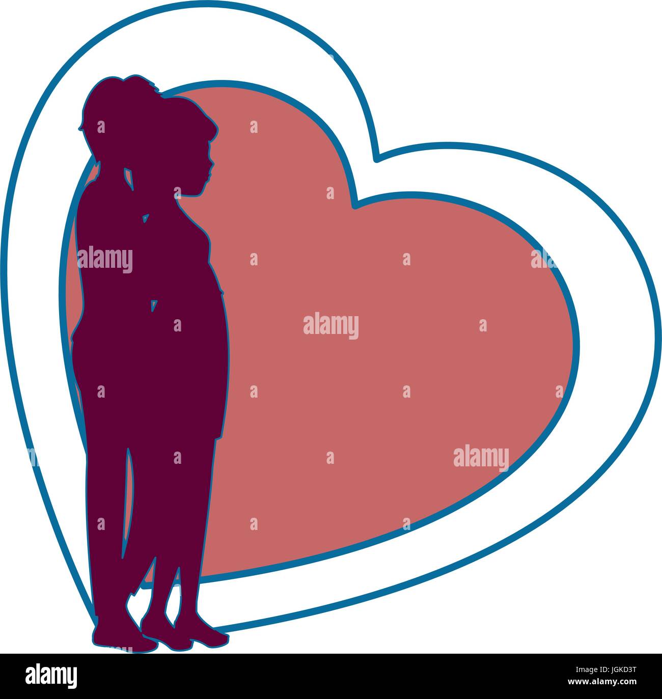 heart with silhouette of couple in love icon over white background ...