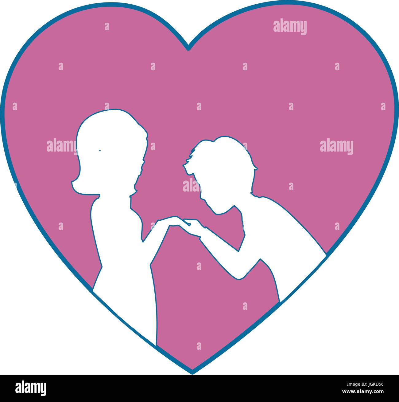 heart with silhouette of couple in love icon over white background ...