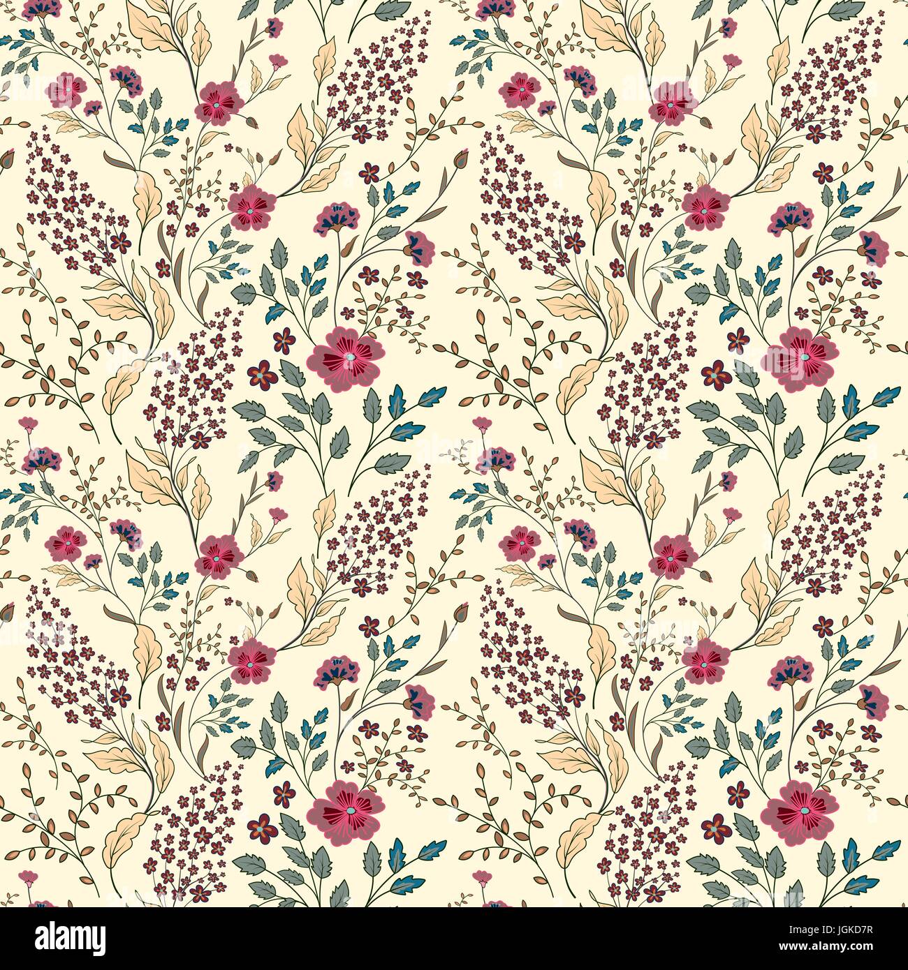 Vector seamless bright colorful gentle hand drawn little ditsy flower ...