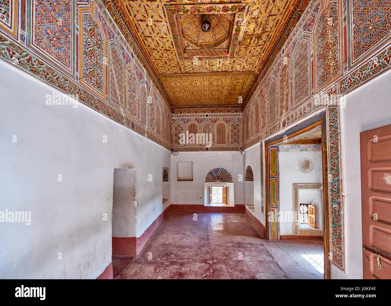 inside shot with decorated ceiling inside Kasbah Taourirt, Ouarzazate ...